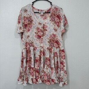 American Angel Floral Tiered Ruffle V Neck Tunic Top Blouse‎ M